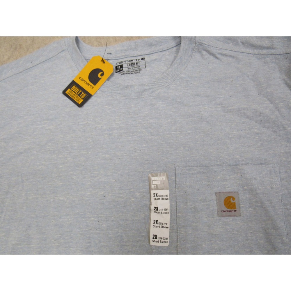 New Carhartt Womens Loose Fit Pocket T-Shirt 2X Blue Heather Short Sleeve